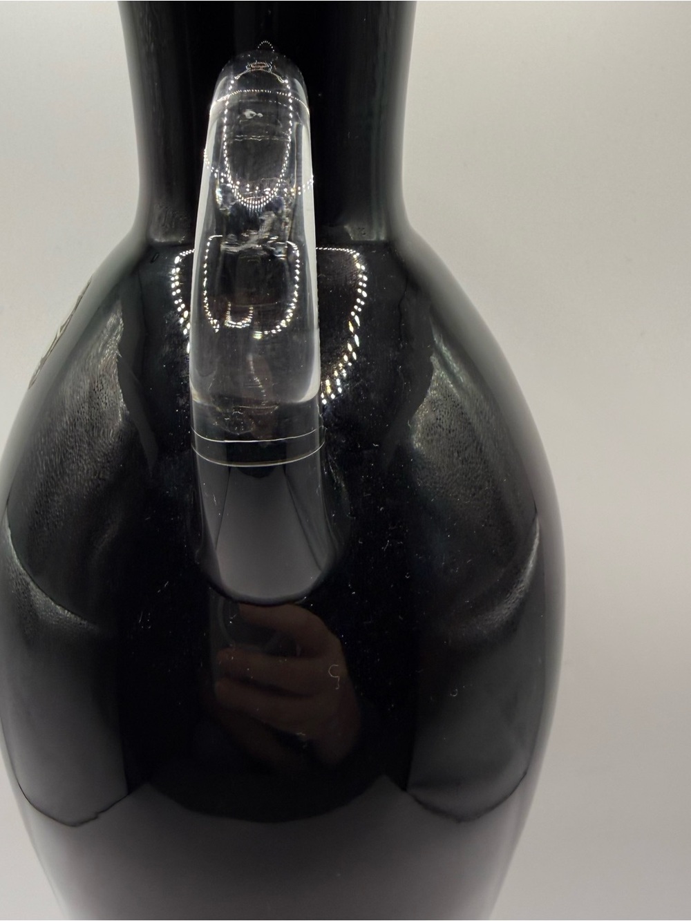 Blenko Urn Black Handblown Glass Vase with Clear Handles - Picture 7 of 16